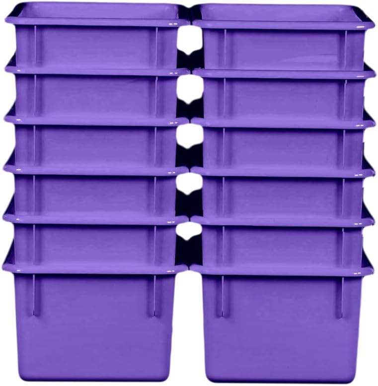 Wood Designs Cubby Storage Bin, Heavy Duty Plastic Containers for Kids Purple Cubby Tray Set of 12