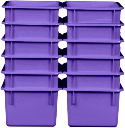 Wood Designs Cubby Storage Bin, Heavy Duty Plastic Containers for Kids Purple Cubby Tray Set of 12