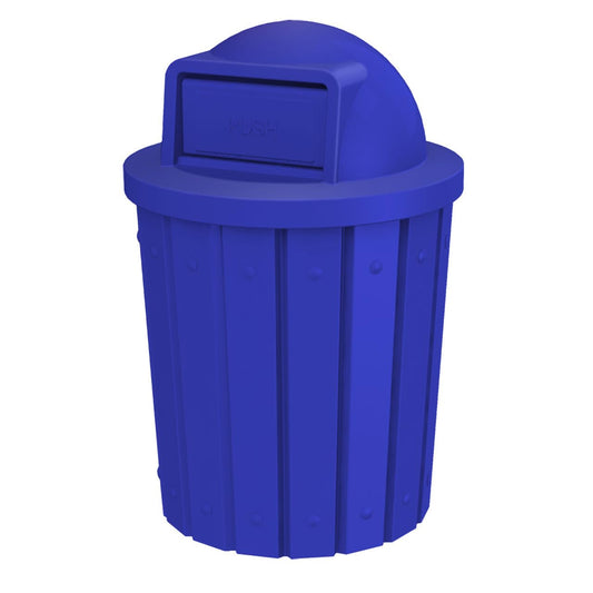 42 Gallon Slatted Circle 100% Recycled Plastic Commercial Outdoor and Indoor Trash Can with Push