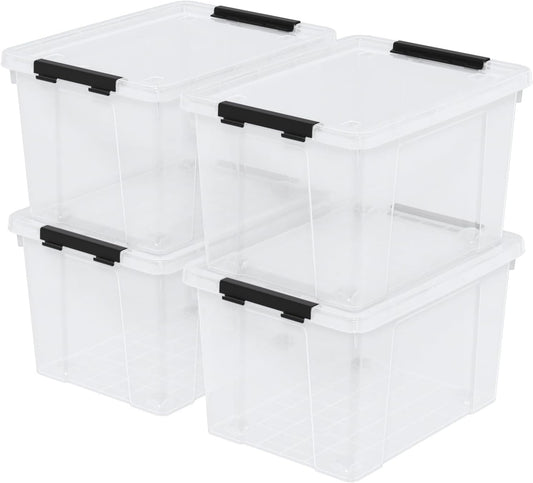 Zopnny 40 Quart Clear Latching Box with Wheels, Plastic Storage Containers with Lids, 4 Pack