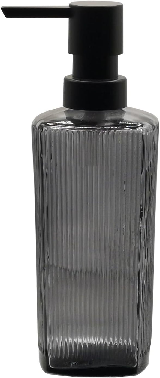 Grey Glass Soap Dispenser with Black Plastic Pump, 12oz Lotion Dish Dispenser, Refillable Liquid Hand Soap Dispenser for Modern Home Decor, Bathroom, Kitchen Countertop, Hotel