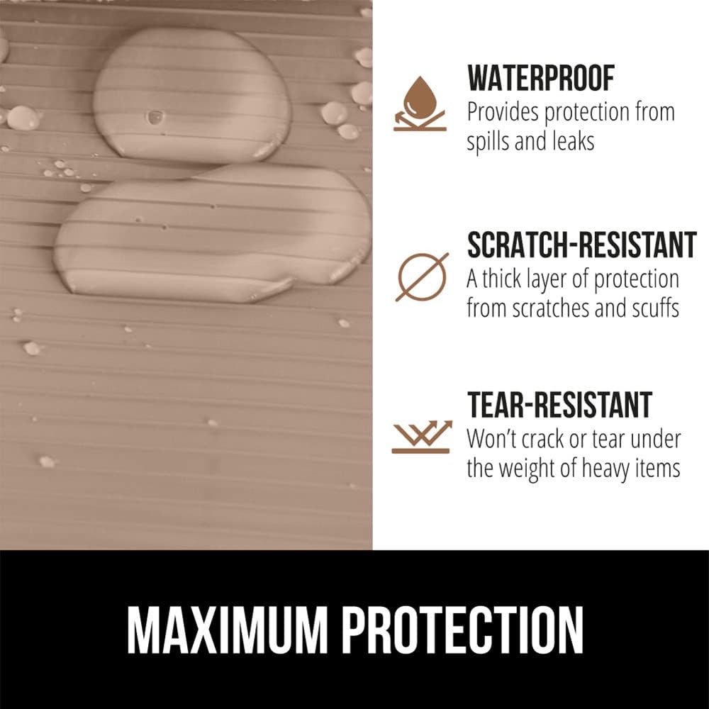 GORILLA GRIP DuraGuard Shelf Liner, Non-Adhesive Cabinet Liners for Kitchen Drawers, Shelves, Refrigerator, Pantry Storage, Bathroom Closet, Durable Waterproof BPA Free Ribbed Plastic, 12x20 Beige