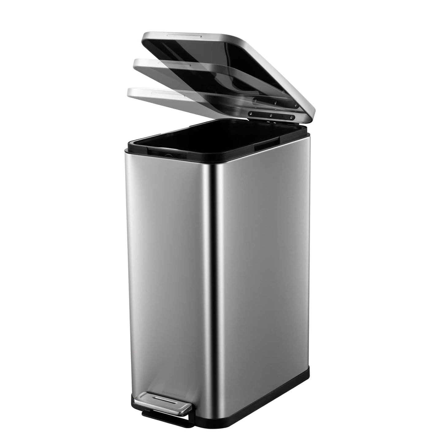 13.2 Gallon / 50L Kitchen Trash Can, Slim Stainless Steel Garbage Can with Removable Inner Bucket, Fingerprint-Proof Step Rubbish Bin with Soft-Close Lid for Narrow Space, Silver