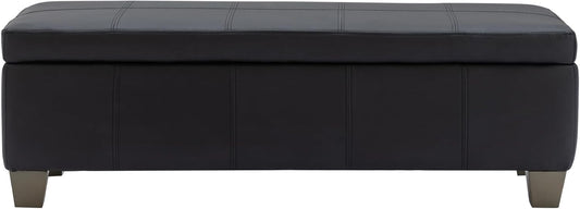 51 Inch Black Faux Leather Ottoman with Storage, Rectangular Extra Long Bench, End of Bed Bench
