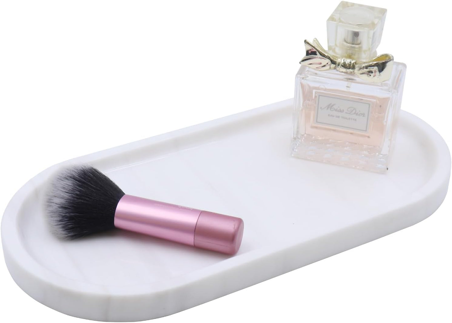Natural Marble Tray, Oval Vanity Decorative Tray for Bathroom Counter, Countertop Stone Organizer, Catchall Tray for Kitchen, Perfume, Candles, Jewelry Dish Decorative Tray