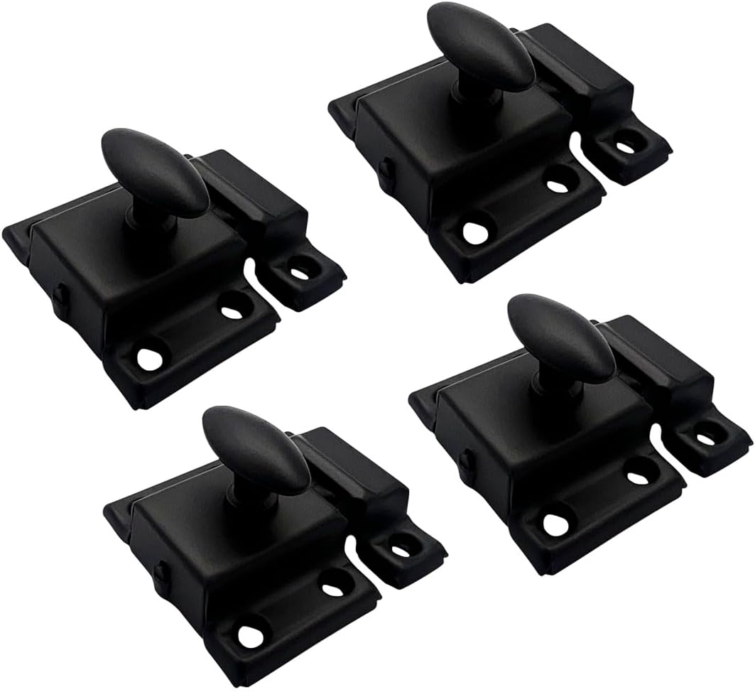 QCAA Oval Turn Cabinet Latch, for Cupboard & Other Furniture, Small, Matte Black, 4 Pack, Made in Taiwan