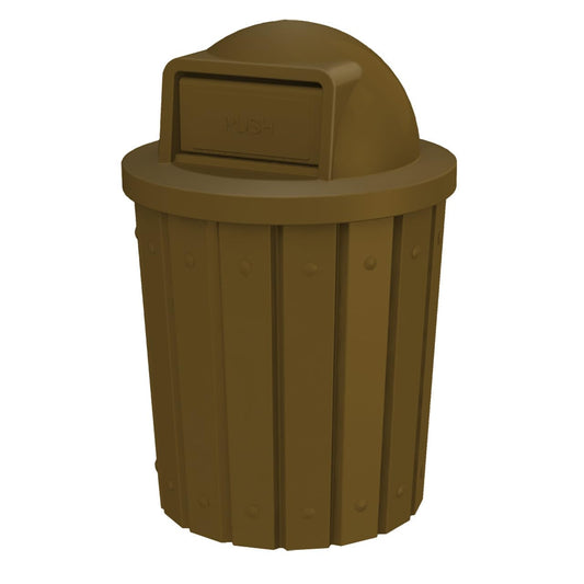 42 Gallon Slated Circle 100% Recycled Plastic Heavy Duty Outdoor Trash Can with Push Open Dome Lid