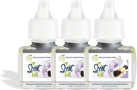 Scent Fill 100% Natural Lavender Vanilla Plug in Air Freshener, Scented Oil Refills, 3 Refills