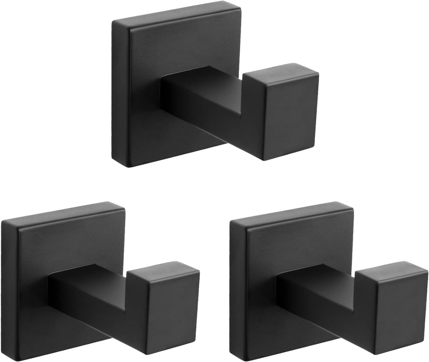 NearMoon Bath Towel Hooks -SUS304 Stainless Steel Square Clothes Robe Hooks Hanger, Heavy Duty Coat Hooks for Bathroom Livingroom Hotel Kitchen Garage, Wall Mounted - 3 Pack (Matte Black)