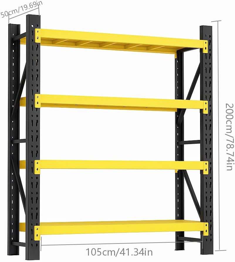 Storage Shelves Heavy Duty, Metal Garage Shelving Units, 4 Tier Storage Rack Shelf, Steel Industrial Shelving, Adjustable Standing Shelf for Basement/Warehouse Yellow and Black, W41.34*D19.69*H78.74