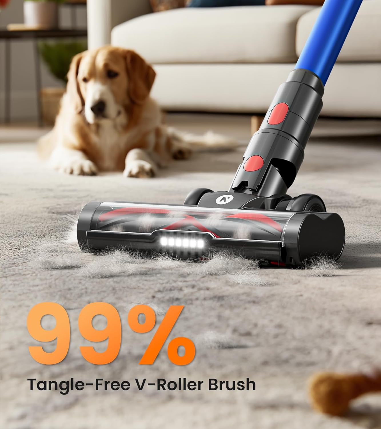 Cordless Vacuum Cleaner 550W 45KPa Powerful Suction, 65Min Runtime Stick Vacuum with LED Display, Self-Standing Anti-Tangle Lightweight Vacuum for Carpet Hardwood Pet Hair