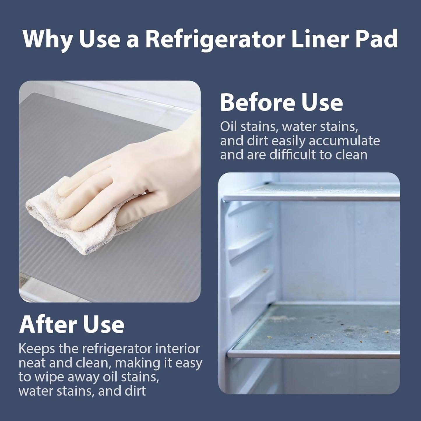Non-Slip Silicone Refrigerator Shelf Liners (4 Pack), Waterproof Fridge Mats with Raised Edge, Cut-to-Fit Drawer & Cabinet Liners, Easy Clean Food-Grade Shelf Protector, Gray