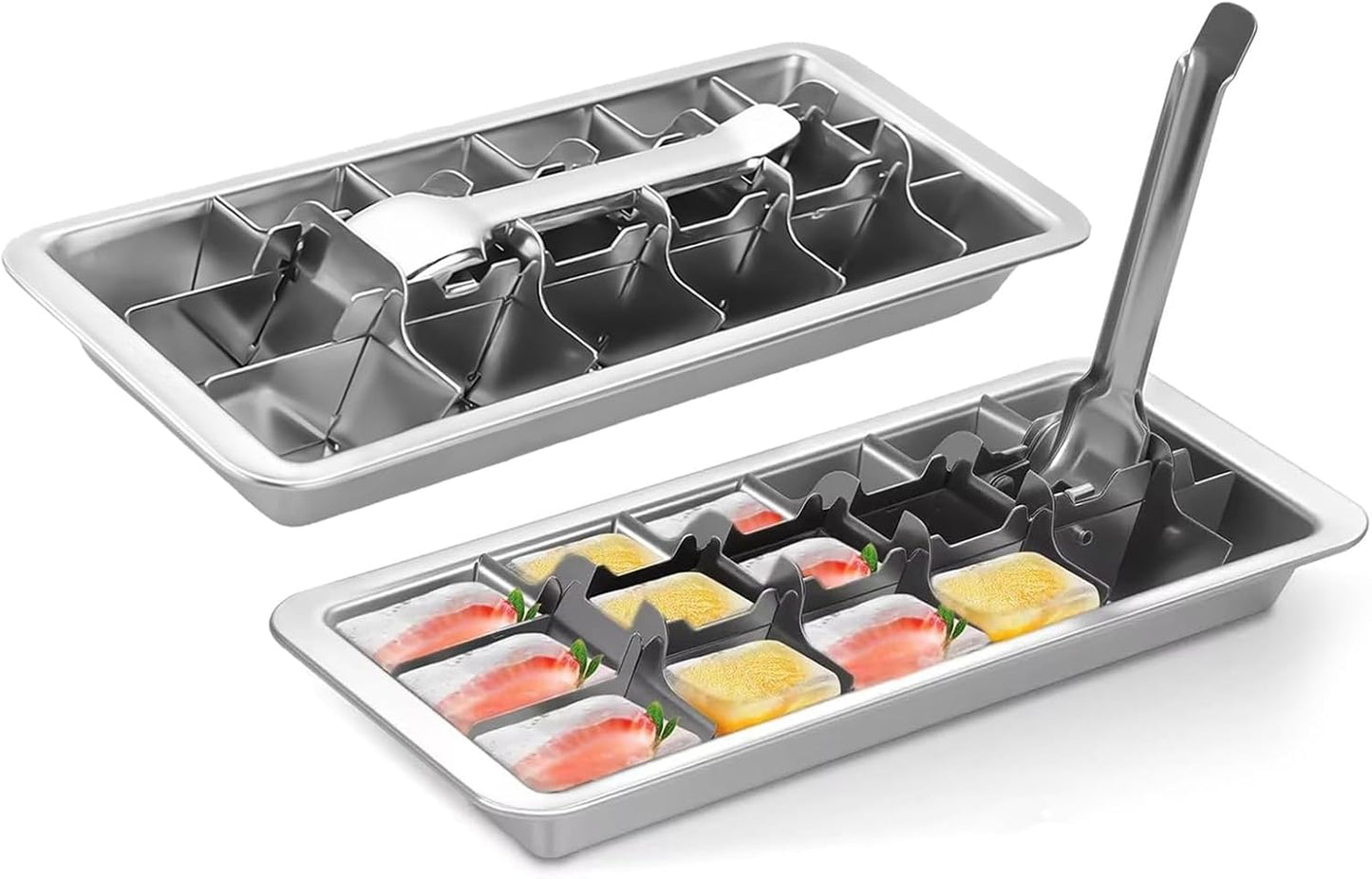 2 Pcak 18-Slot Ice Cube Trays Stainless Steel - Professional Heavy Duty Metal Icecube Mold, Non-Toxic Freezer Tray with Lever Release, Bar & Kitchen Use, Send Goods from Local Warehouse