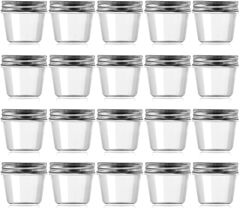 novelinks 4 oz Clear Plastic Jars with Screw-On Lids – Reusable Round Containers for Slime, Food, Spices, Crafts & Kitchen Organization – BPA-Free Storage Jars, 20 Pack