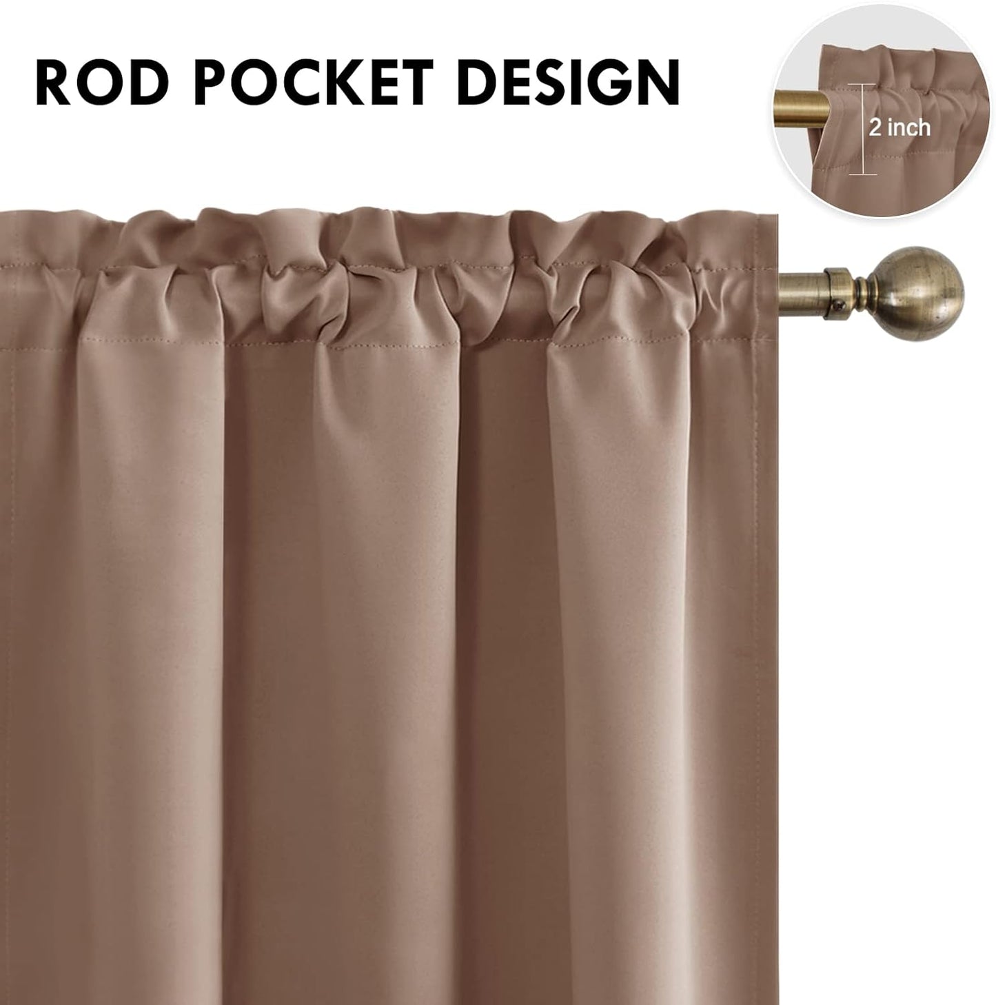 DWCN Blackout Curtains Room Darkening Thermal Insulated Bedroom Curtains Window Curtain Panels, 38 x 84 inches Long, Set of 2 Khaki Rod Pocket Drapes