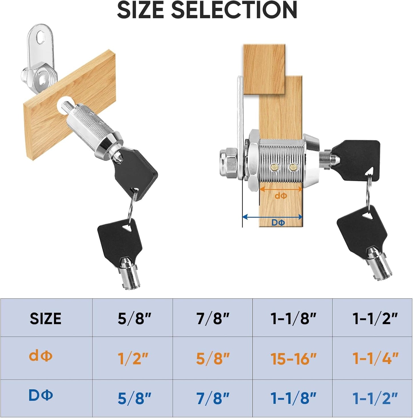 PTEROMY 2 Pack Cabinet Locks with Keys, Heavy Duty Tubular Cam Lock for RV Compartment Storage, Full Set (Chrome, 1-1/2'', 2 Pack)