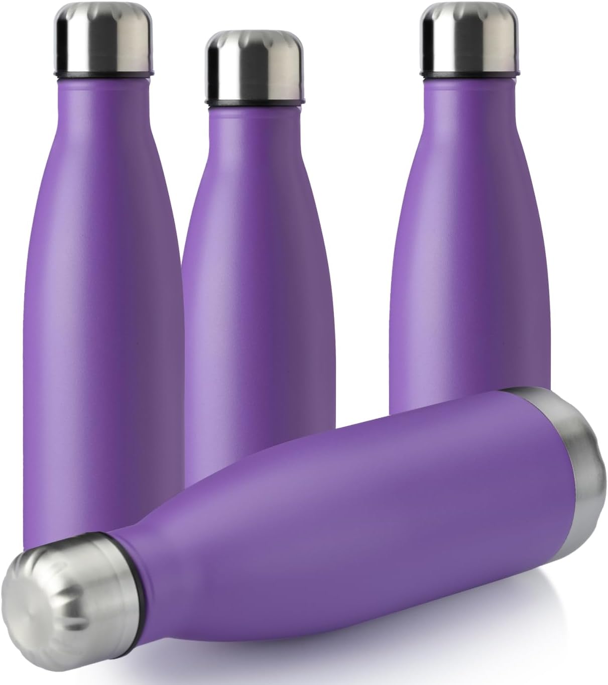 MEWAY 17oz Sport Water Bottle 4 Pack Vacuum Insulated Stainless Steel Leak-Proof Double Wall Cola Shape Water Bottle,Keep Drinks Hot & Cold(Purple,4 Pack)