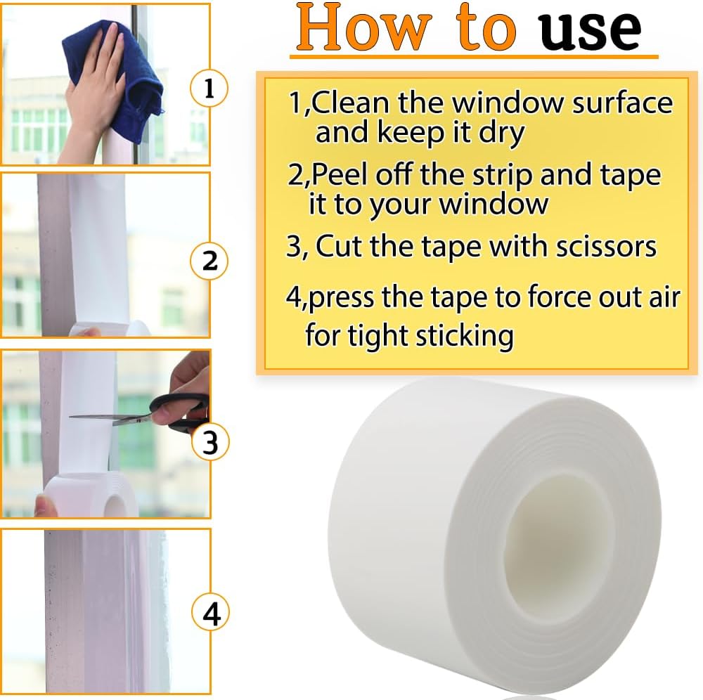 Window Insulation for Winter Weather Sealing Tape 2 Inch x 50 Yards Weather Stripping Residue Free Draft Isolation Sealing Film Tape for Doors Windows and Shower Glass Gaps White Color