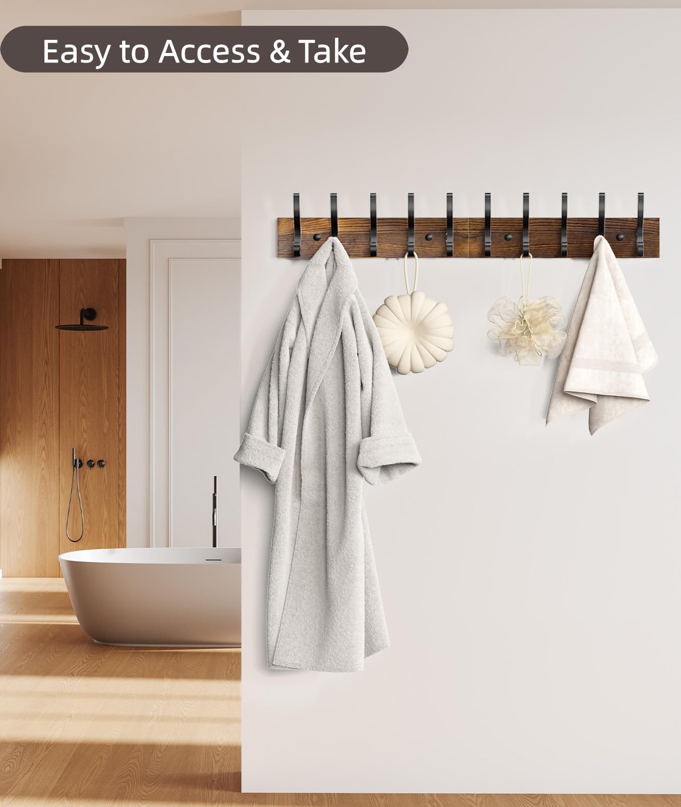 Optish 2 Pack Wooden Coat Rack Wall Mount, 16.1" Rustic Coat Hanger Hooks with 10 Double Hooks