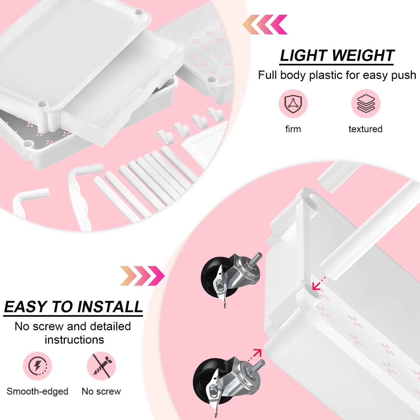 Goovilla 3 Tier Rolling Utility Cart Organizer with Removable Drawer, White