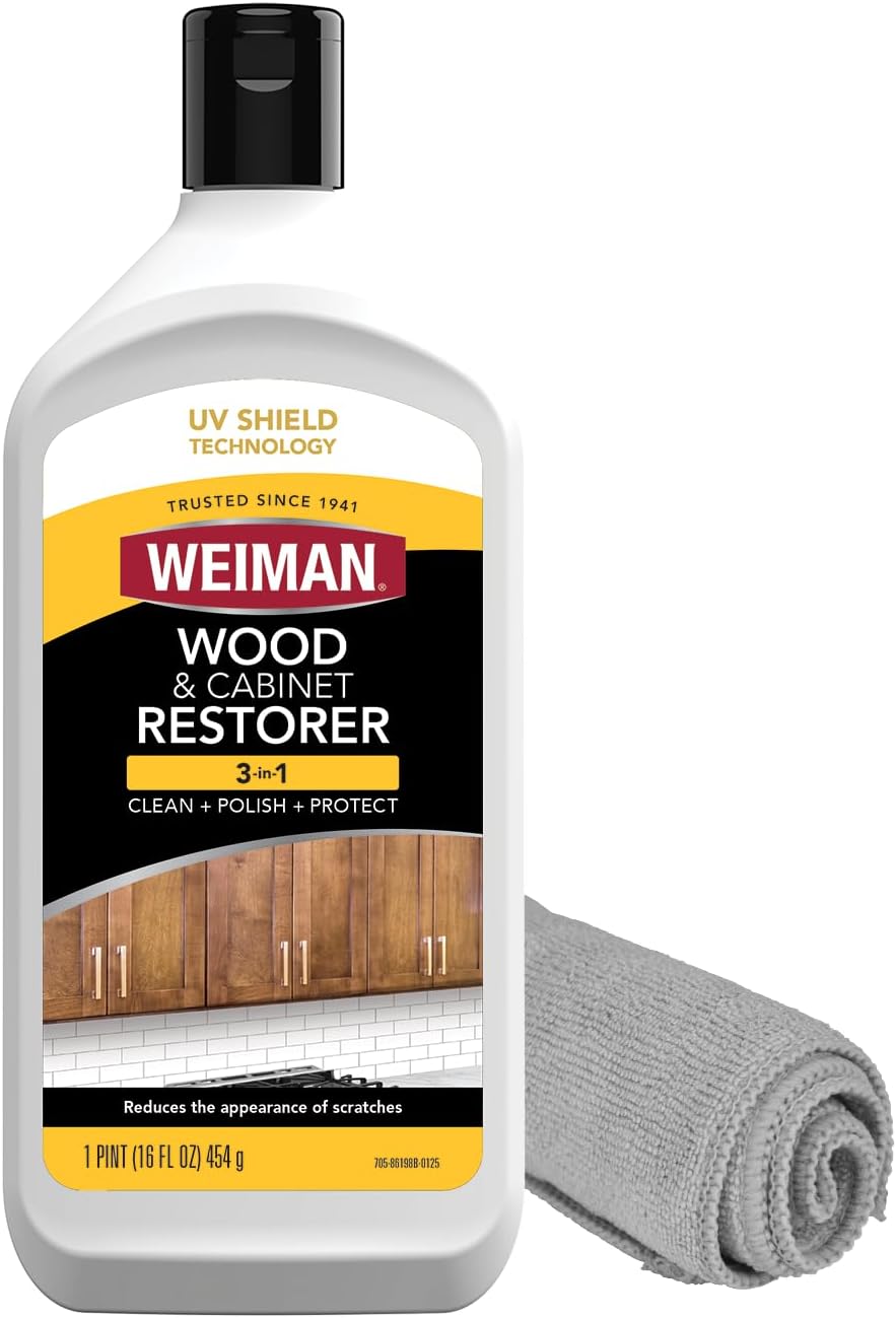 Weiman Wood and Cabinet Restorer 3-In-1 Bundle - Removes Dirt, Residue, Dust, Reduces Scratches, Restore Shine, Prevent Fading, UV Shield Technology, Safe for Antique Wood, Tables, Chairs, Cabinets