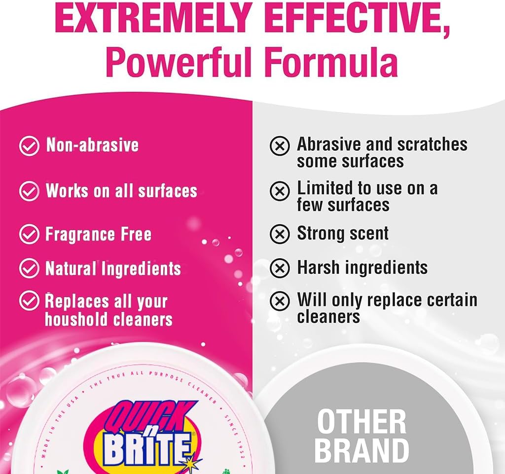 Quick 'n Brite All Purpose Cleaning Paste – Kid & Pet Safe, Powerful Multi-Surface Cleaner for Kitchens, Carpets, BBQ, Tubs & More – 32 oz Biodegradable