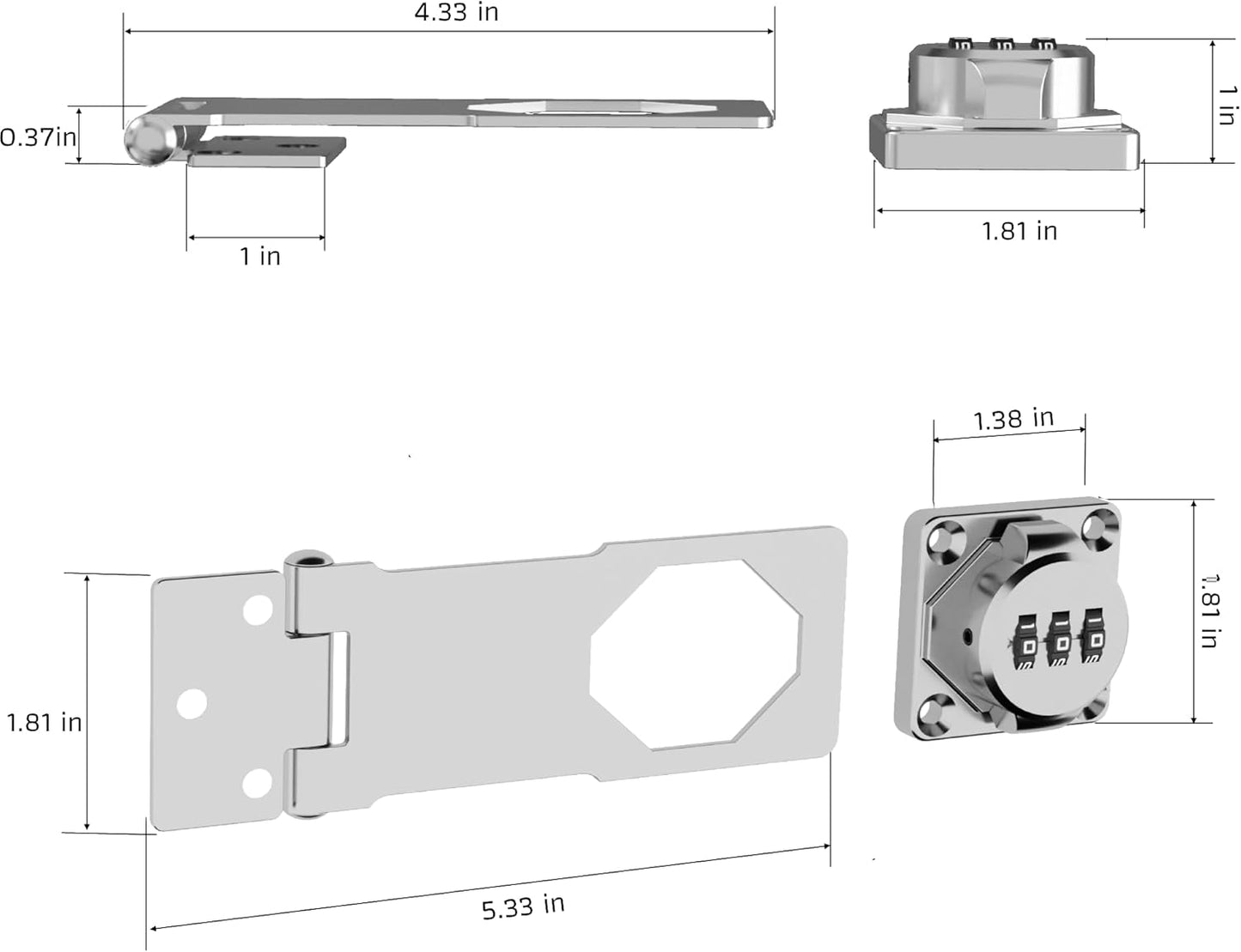 Keyless Combination Lock –3-Digit Combination Lock for Cabinet Doors – Twist Knob Hasp Latch Lock with Password Code – Zinc Alloy Cabinet Door Latch for Kitchen Drawers, Cabinets, Cupboard (White)