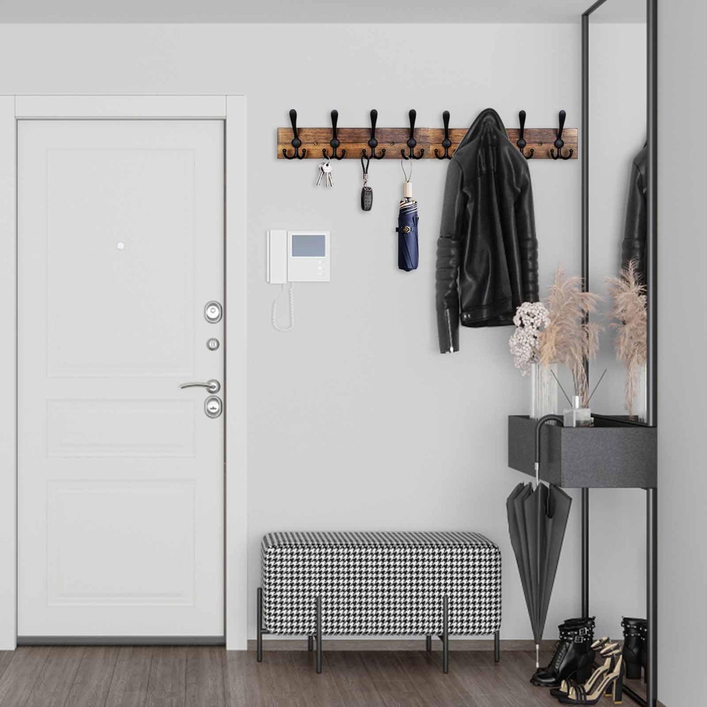 Homagic Coat Rack Wall Mount 31.5'' Coat Hanger Wall Mount Burnt Brown Coat Hooks for Wall Rustic