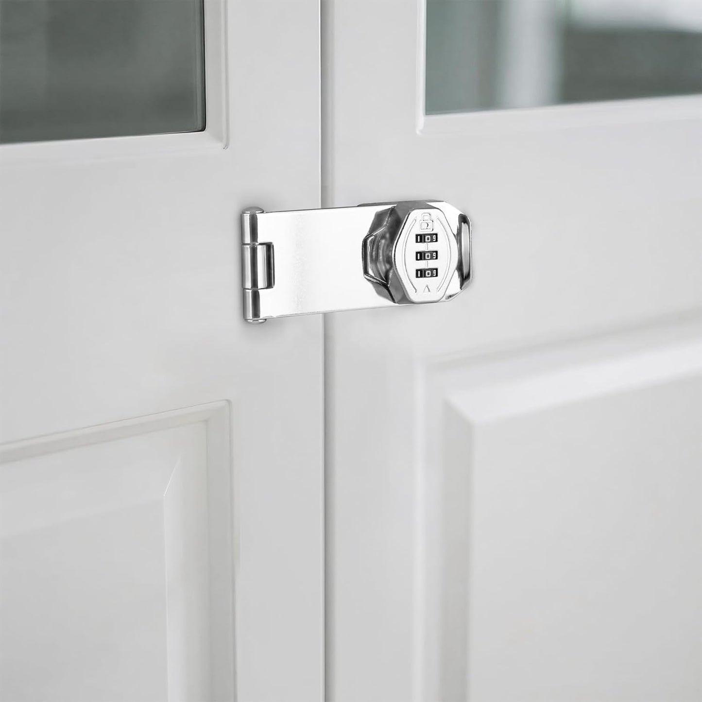 Cozy Tower 4 inch 180 Degrees Hasp Combination Lock for Cabinet, Combo Latch Lock for Cupboard, Drawer, Closet Door, Garage Fence Shed Door (Chrome, 1 Pack)