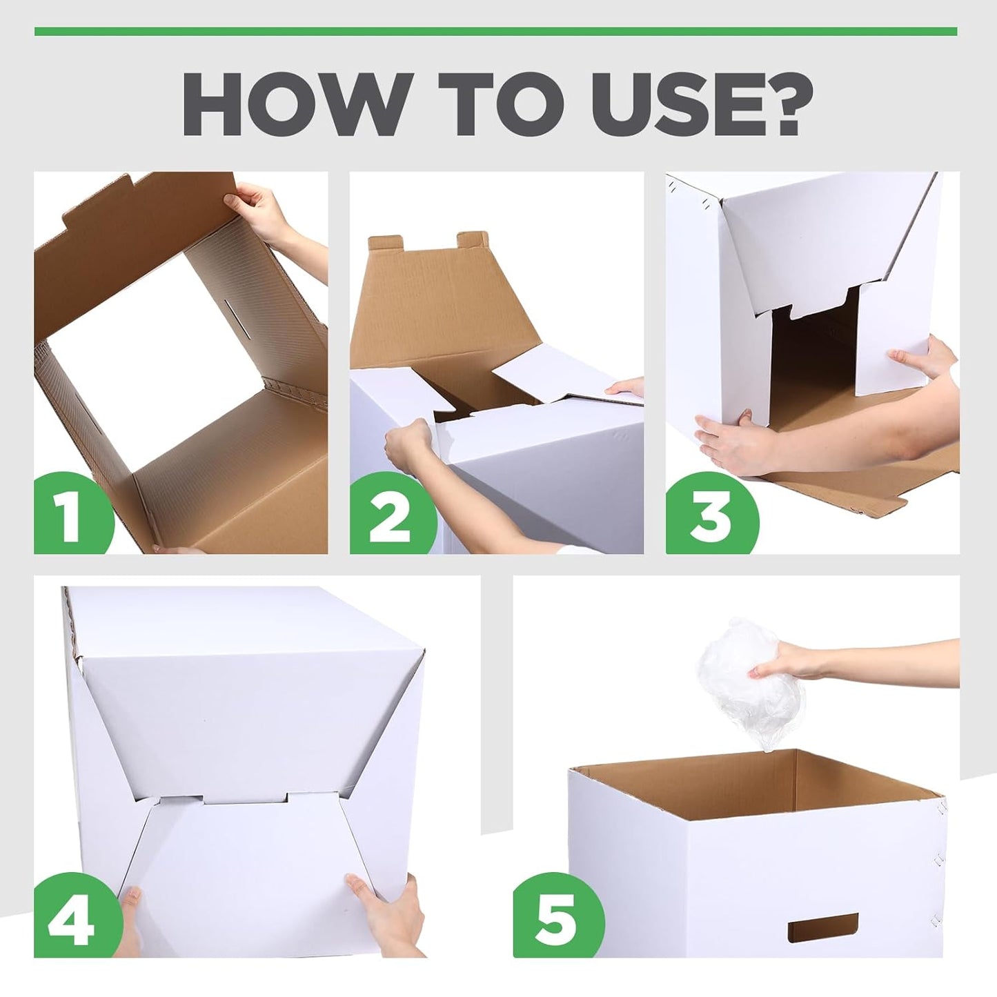 Tioncy 5 Pcs Cardboard Trash Cans Disposable and Reusable Corrugated Cardboard Trash Cans Recycling Bins Bulk with 10 Garbage Bags White Garbage Boxes for Parties Events(20 Gallon)