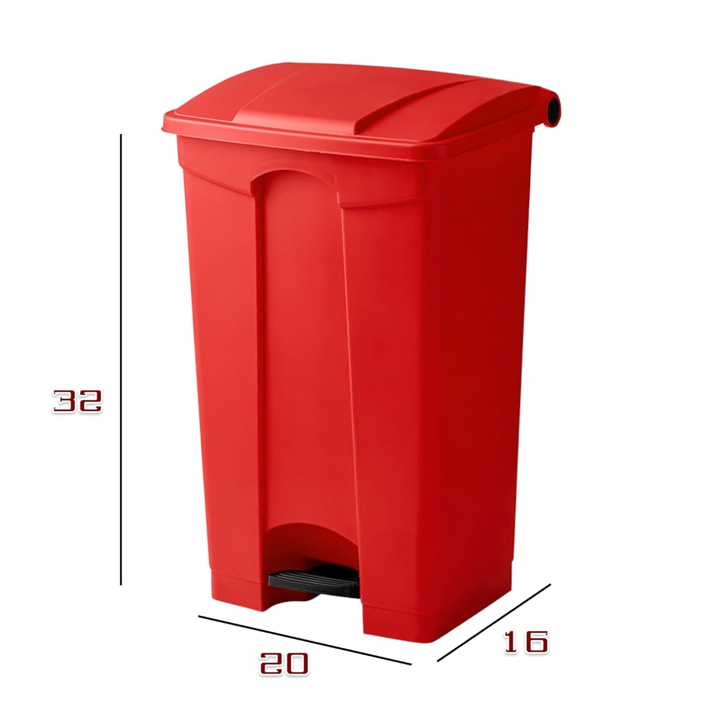 PRO&Family Step-On Trash Can with Lid, Plastic Waste Bin, Foot Pedal Operation (Red, 23 Gallon)