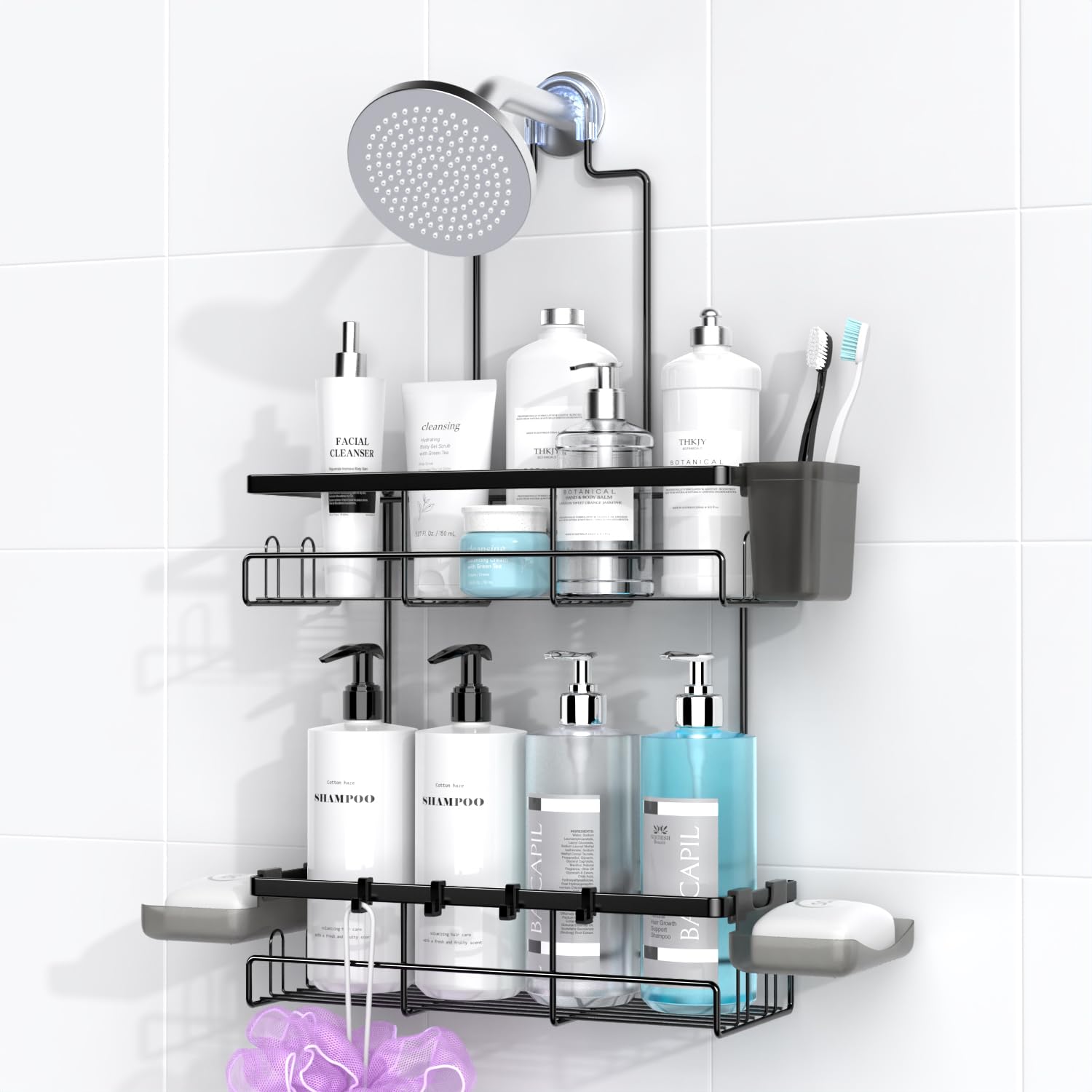 Hanging Shower Caddy Over Showerhead - Rustproof No Drill Shower Organizer