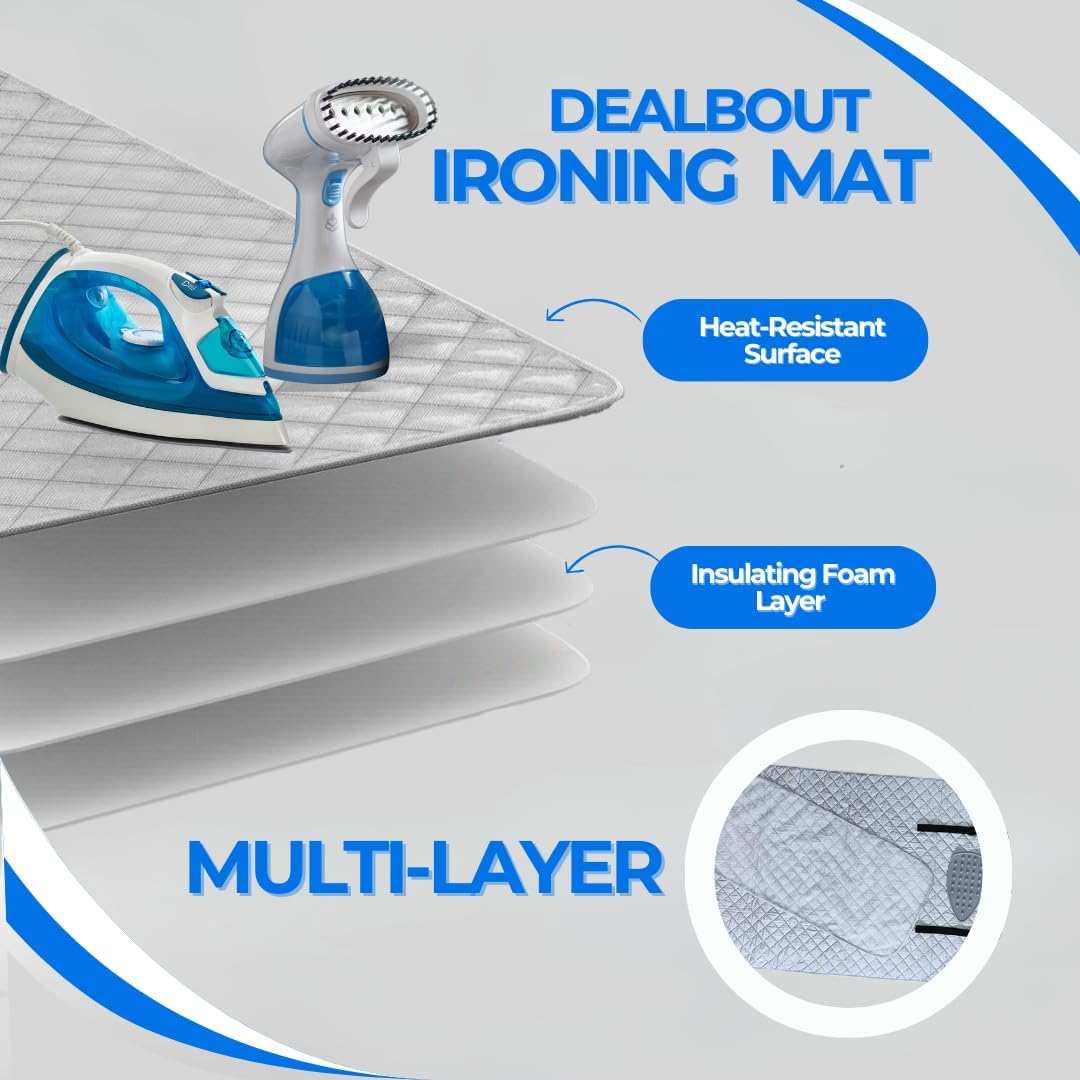 Premium XL Ironing Mat 47x29 Thick Quilted Heat Resistant Pressing Pad Portable Board Alternative for Countertop Washer Dryer Laundry Steamer or Table Cover Silicone Iron Rest Cloth Storage Bag