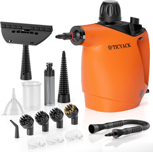 Handheld Steam Cleaner, Steam Cleaner with 16 PCS Accessory & Safety Lock, 500ML Large Capacity Natural Surface Steam for Cleaning, Multipurpose Steamer for Home, Car, Bathroom, Grease (Orange)