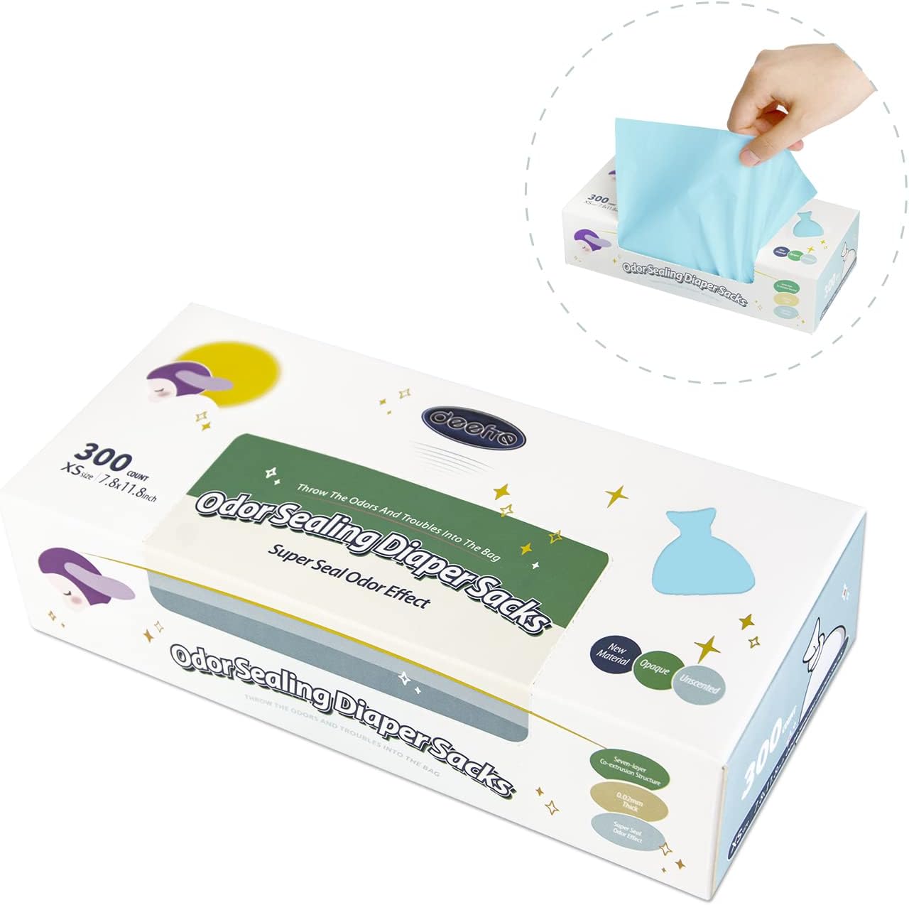 Odor Sealing Disposable Diaper Bags XS/300 Count Diaper Sacks Scented Diaper Trash Bags Large Capacity Diaper Disposal or Pet Waste Bags