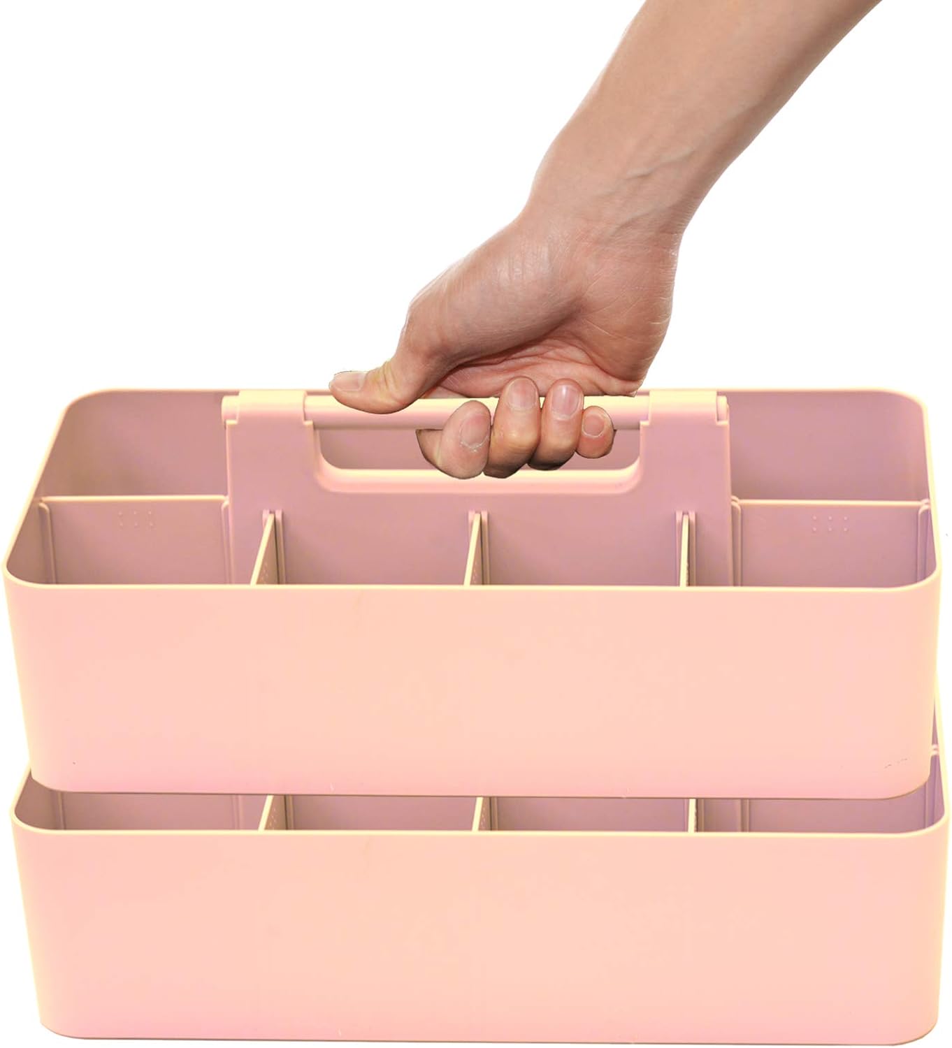 2 PACK - Portable DIY 8 Dividers Durable Plastic Organizer Tote Tool Home Office School Toy Arts Craft Pencil Kids Baby & Supply Cleaning Caddy with Handle Made In USA (Indie Pink)