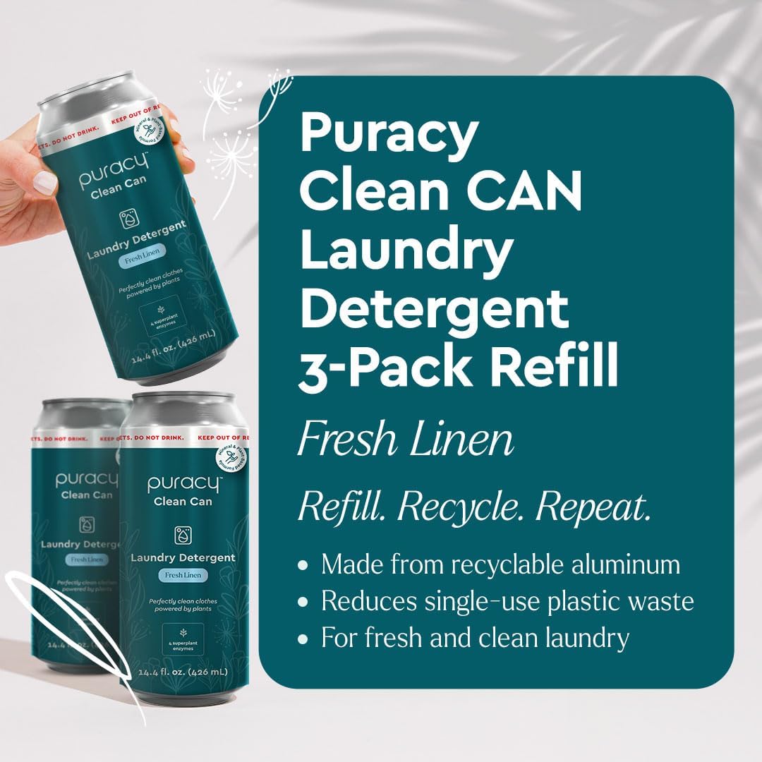 Puracy Liquid Laundry Detergent Clean Can Refill - Enzyme-Powered Liquid Laundry Detergent Concentrate, Natural Laundry Detergent Seen on TikTok, Non-Toxic (Fresh Linen, 14.4 fl)