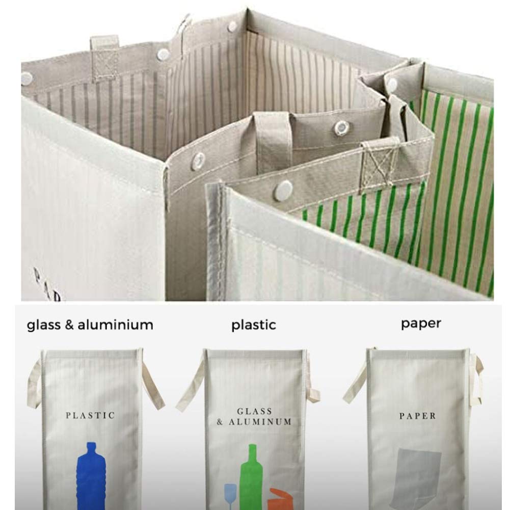216 Separate Recycling Waste Bin Bags for Kitchen Home Recycle Garbage Trash Sorting Bins Organizer Waterproof Baskets Compartment Container, White (Set of 3 Pack)