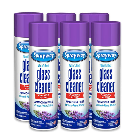 Sprayway Glass Cleaner Lavender Scent Foaming Aerosol Spray, 19oz, Pack of 6 | Ammonia-Free