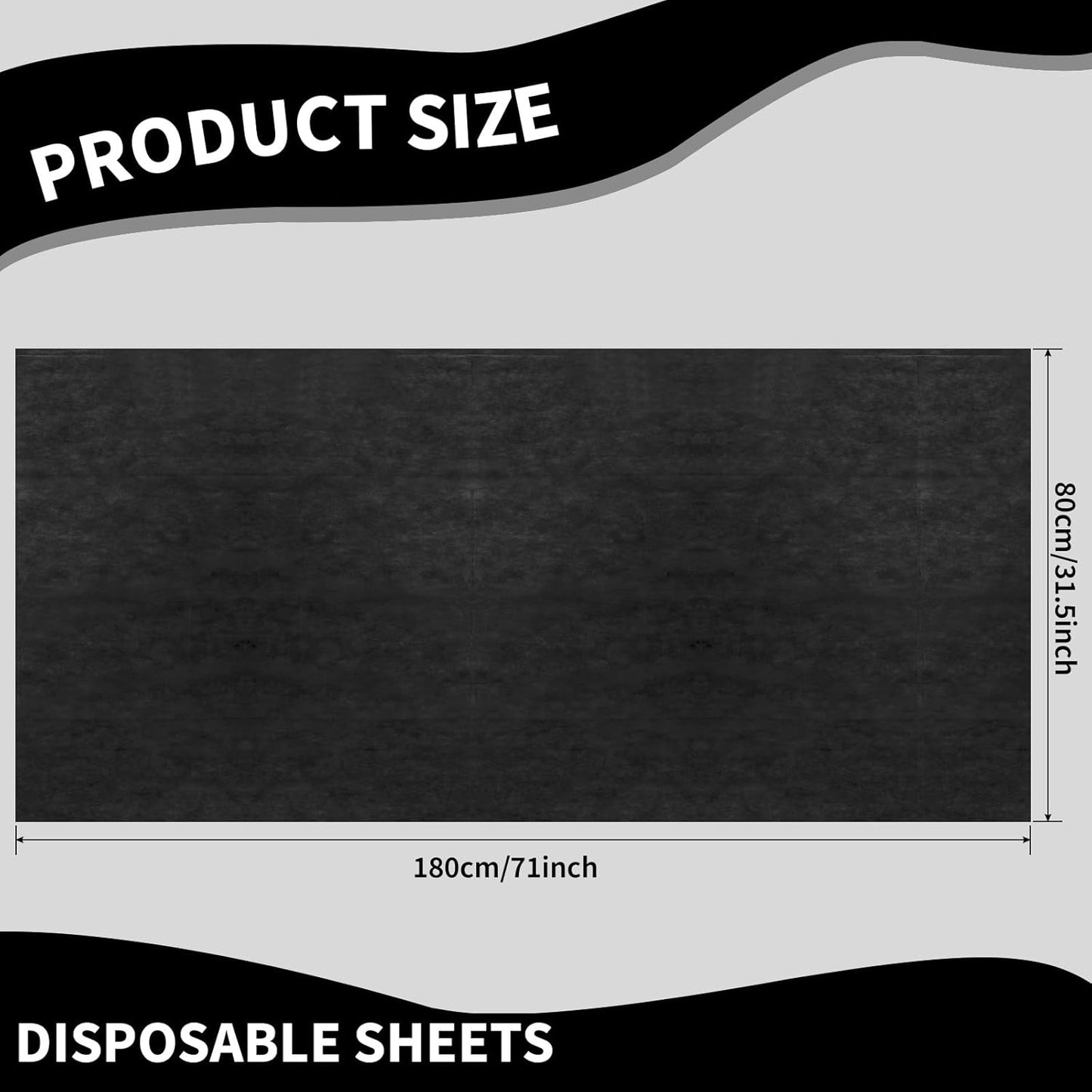 Breling 100 Pcs 31.5 x 71 Inch Disposable Bed Sheets Oil-proof PE Film Massage Table Sheets Non-woven Fabric Spa Waterproof Bed Cover Breathable for Beauty Salon Hotels Tattoo Waxing(Black)