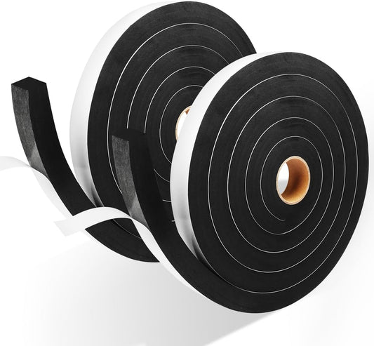 2 Rolls Foam Tape Weather Stripping Door Seal, 1'' W x 3/4'' T High Density Seal Strip, Adhesive