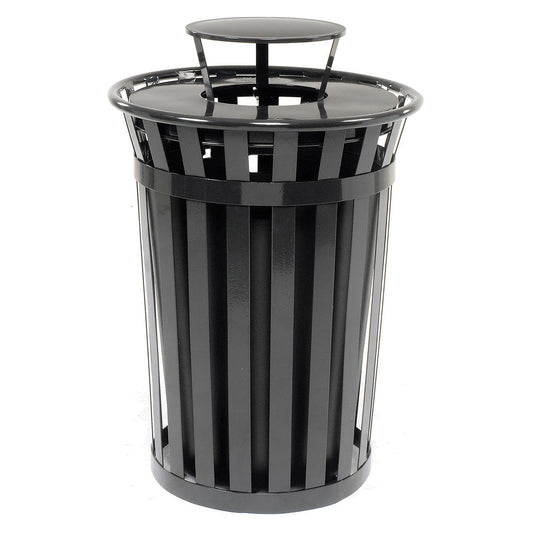 Global Industrial Heavy-Duty 36 Gallon Capacity Outdoor Metal Slatted Trash Receptacle with Rain