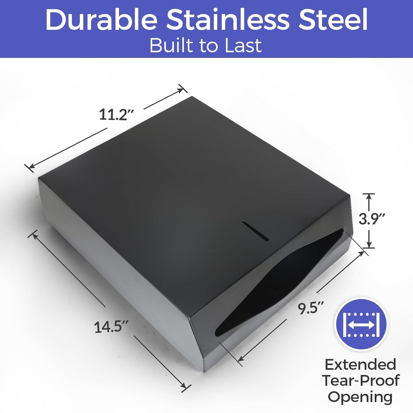 Paper Towel Dispenser Wall Mount, Matte Black Stainless Steel Commercial Paper Towel Holder with Lock, Large Capacity 400 C Fold/525 Multifold Towels