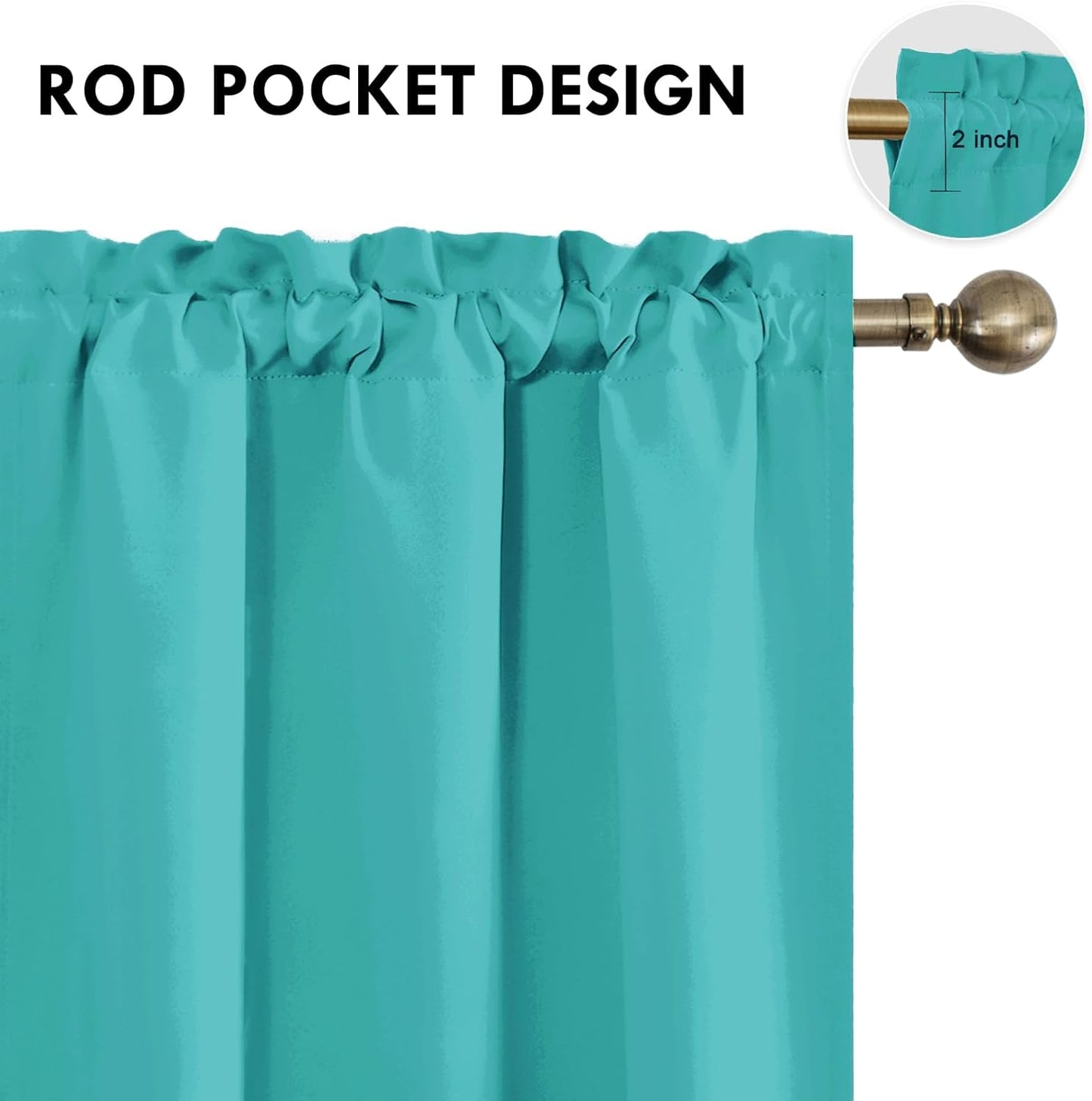 DWCN Blackout Curtains for Living Room Thermal Insulated, Energy Saving & Noise Reducing Bedroom Curtains, Peacock Blue, W 42x L 54 Inch, Set of 2 Rod Pocket Curtain Panels