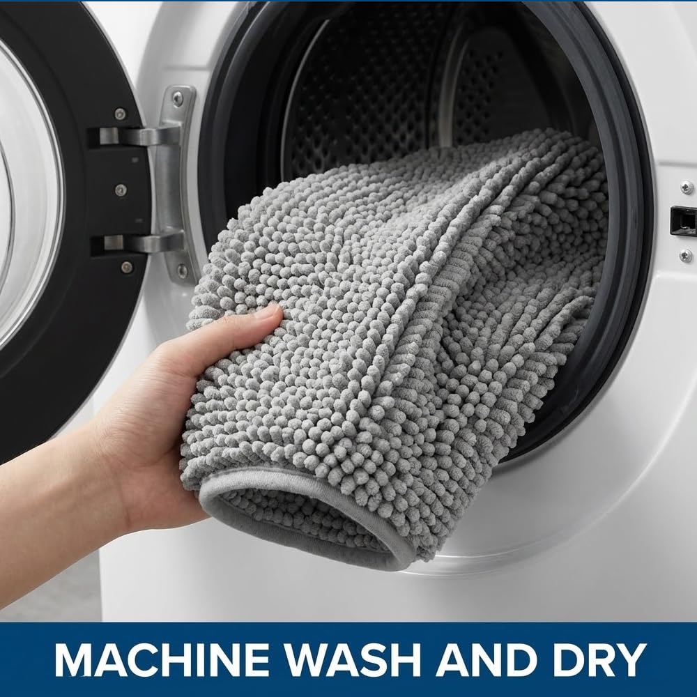 Bathroom Rugs Sets 2 Piece,Super Absorbent Chenille Bath Mats and U-Shaped Toilet Rug,Strong PVC