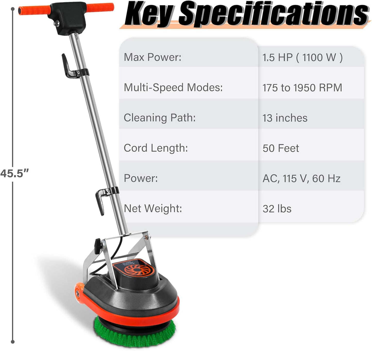 Commercial Floor Scrubber Machine with Brushes and Pads, Heavy Duty Floor Cleaner Polisher and Buffer- Deep Cleaning Tile and Grout, Hardwood Floors and Carpets without Getting on Hands and Knees