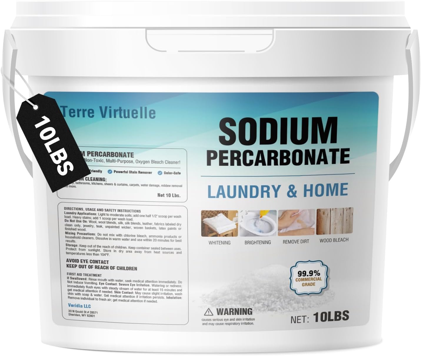 Sodium Percarbonate 10 lbs – Oxygen Bleach Powder & Laundry Booster – Multi-Purpose Cleaner for Stain Removal, Whitening, Deodorizing – Chlorine-Free