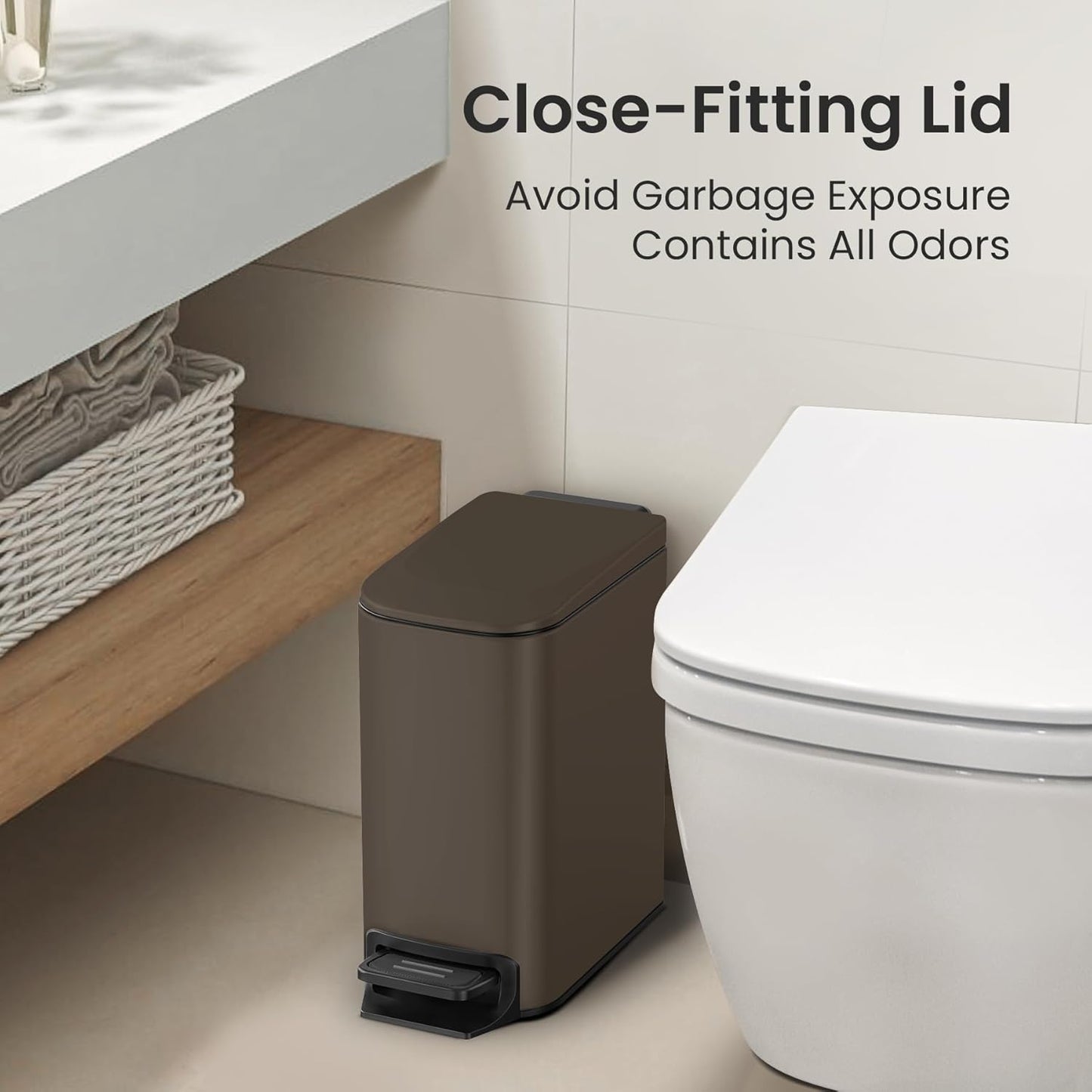 Cesun Small Bathroom Trash Can with Lid Soft Close, Step Pedal, 6 Liter / 1.6 Gallon Stainless Steel Garbage Can with Removable Inner Bucket, Anti-Fingerprint Finish (Brown)