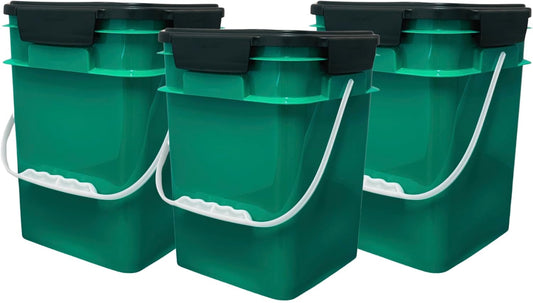 House Naturals 4 Gallon Square Food Grade Bucket Pail with Plastic Handles and Lid (Pack of 3) Made