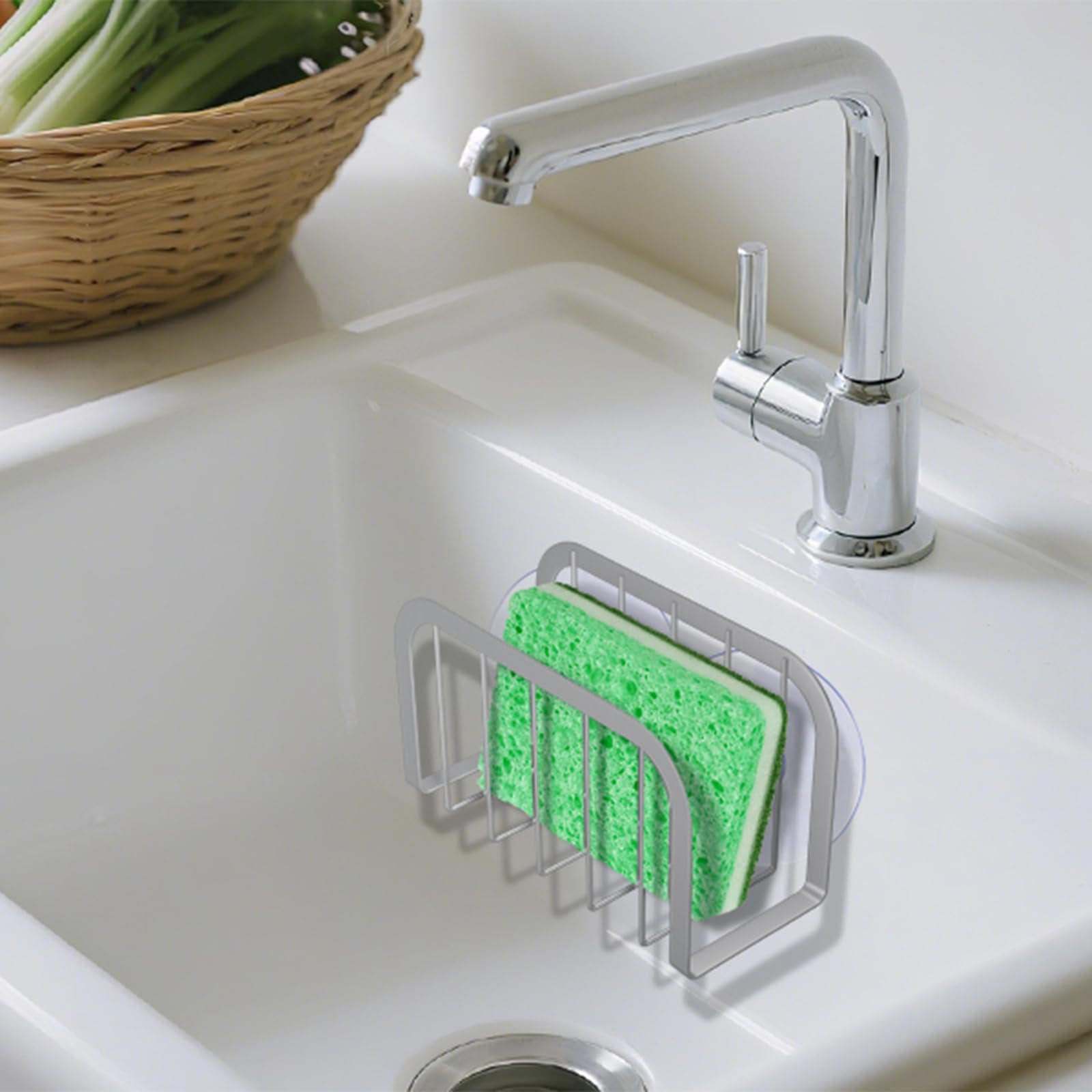Sponge Holder for Kitchen Sink,Kitchen Sink Caddy with Sponge Holder-Silver